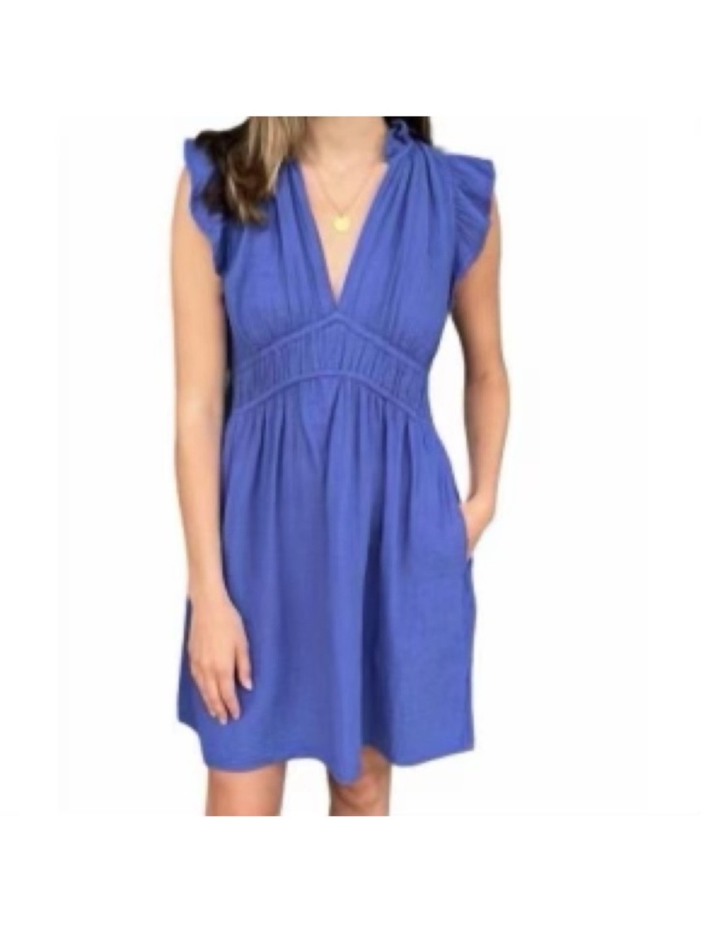 Xirena Kenna Dress Blue Billow Cotton gauze Ruffled Tiered flutter sleeve  Sz L